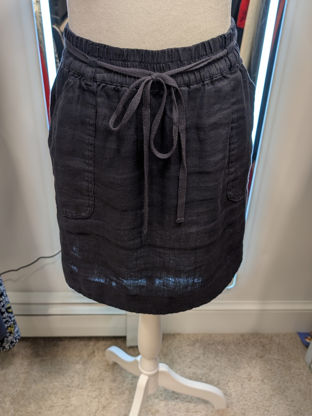 Loft Drawstring Pocket Linen-Blend Skirt - Navy